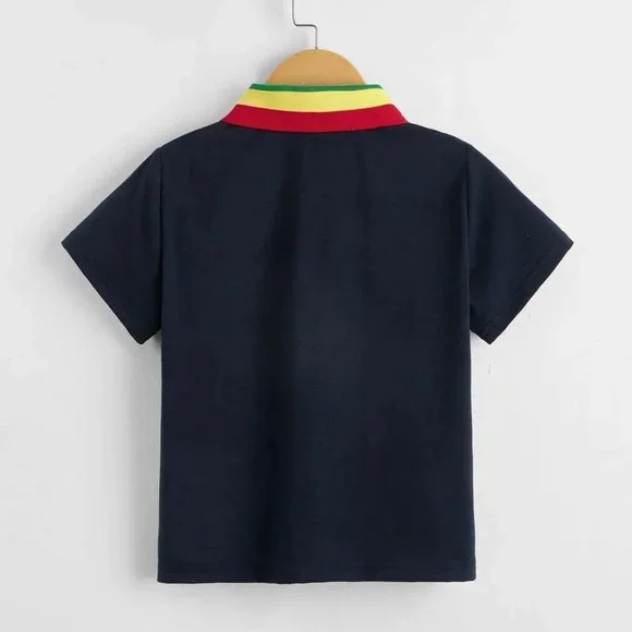 SHEIN Adorable Toddler Boy Contrast Rainbow striped Collar Polo Shirt sz 120 5/6 - Picture 2 of 4